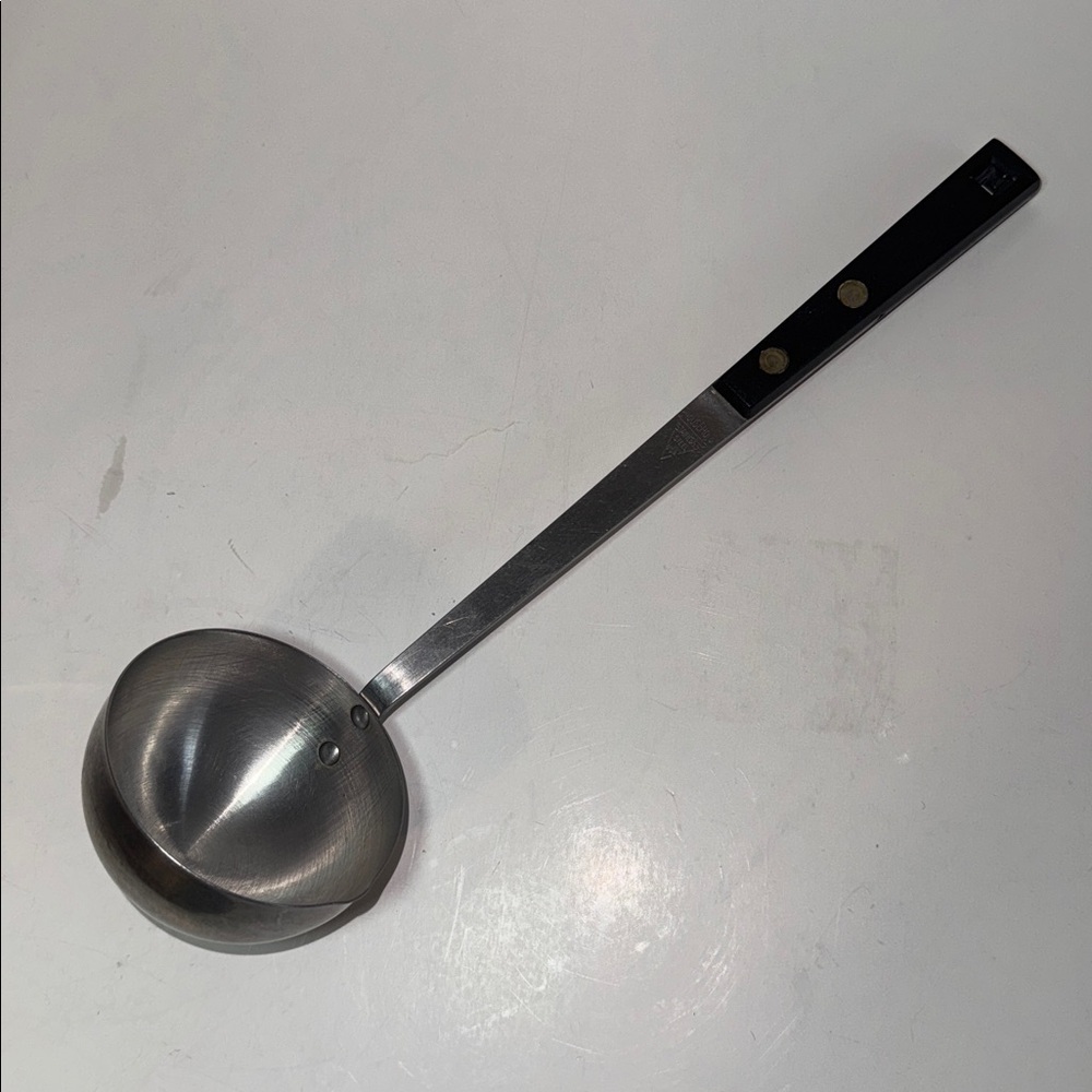 Vintage Household Stainless Steel Soup Ladle - Black Handle - USA